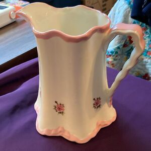 Floral Ceramic Pitcher with Pink Accents